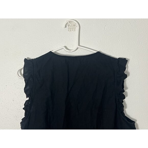 Madewell Linen Blend Black Button Down Sleeveless Blouse With Ruffles Size 16 - Picture 6 of 10